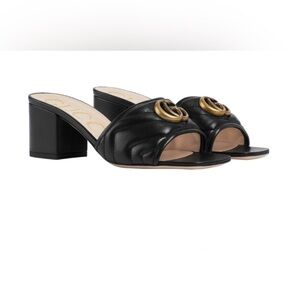 GUCCI Marmont Quilted Medallion Mule Sandals In Nero